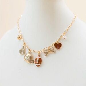 Charming Gold Necklace with Football Charms